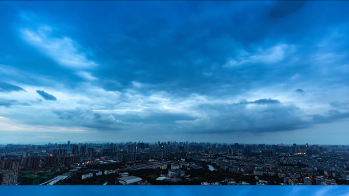 成都城市日转夜城市亮灯城市天际线晚霞延时