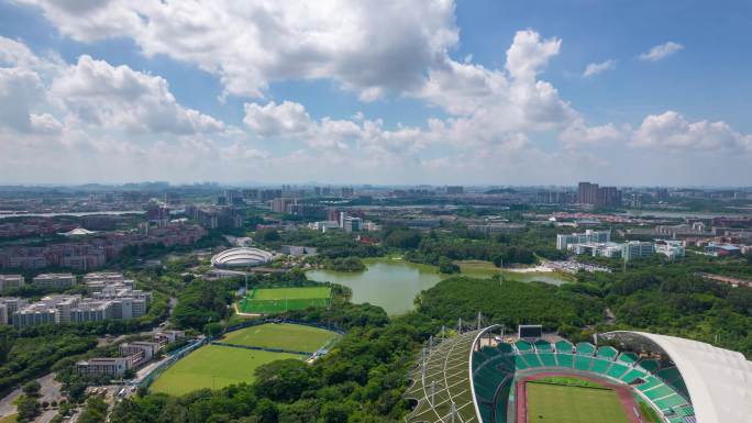广州大学城中心湖体育中心航拍延时