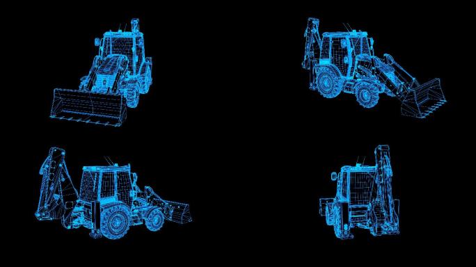 蓝色全息科技线框轮式工程车旋转带通道