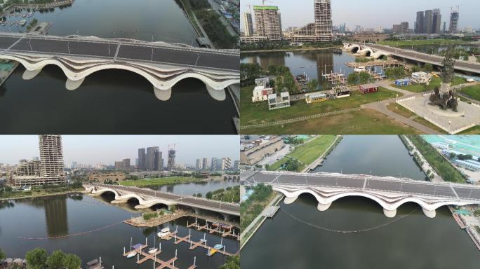 4K航拍北京通州大运河千荷泻露桥