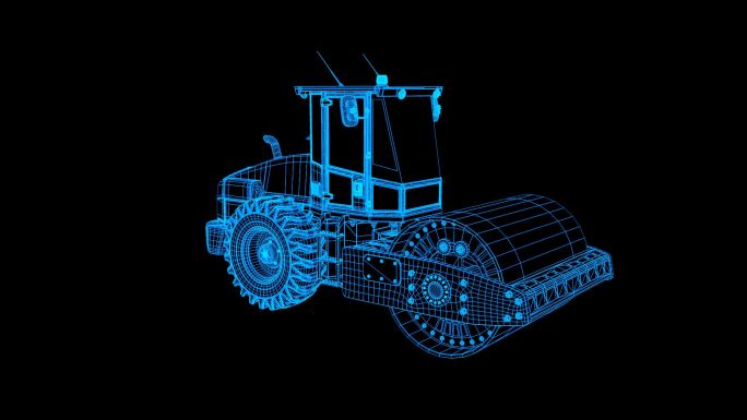 蓝色全息科技线框压路车旋转带通道