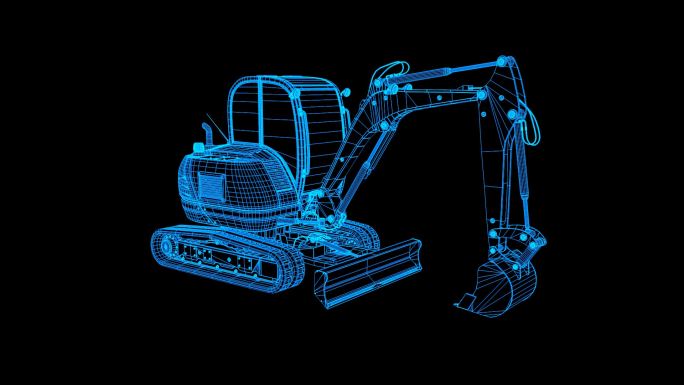 蓝色全息科技线框小型履带挖机循环带通道