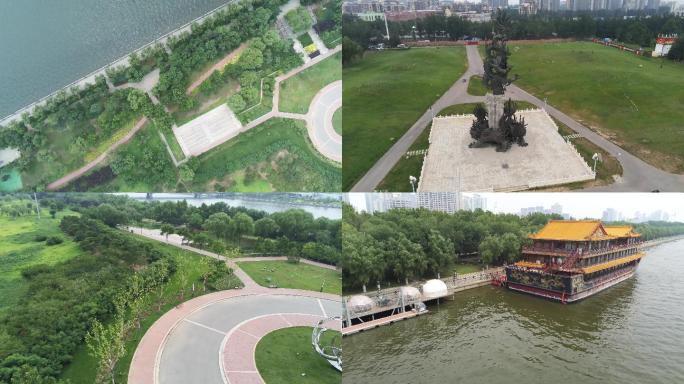 4K航拍北京通州大运河文化公园与游艇码头