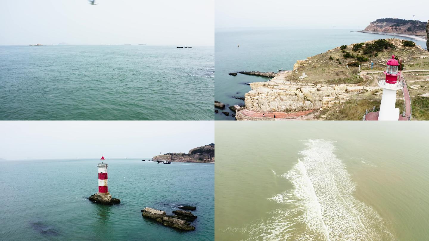 大海 灯塔 海浪 海鸟 帆船 航拍