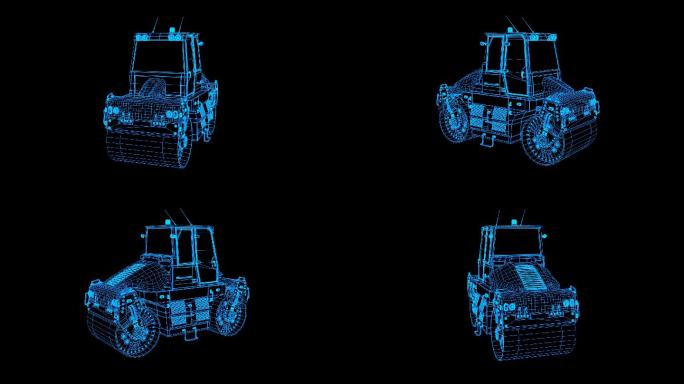 蓝色全息科技线框压路工程车旋转带通道