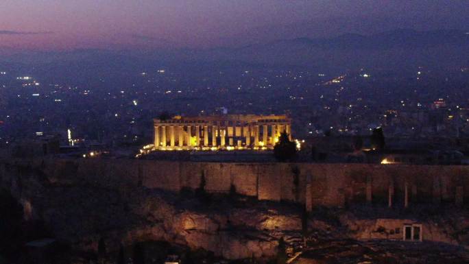 希腊雅典卫城夜景航拍4K