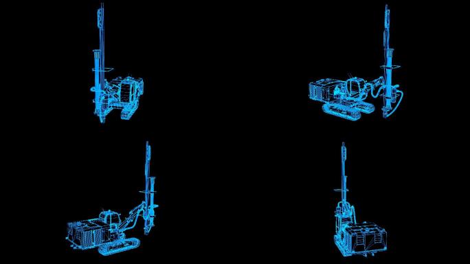 蓝色全息科技线框打桩机旋转带通道