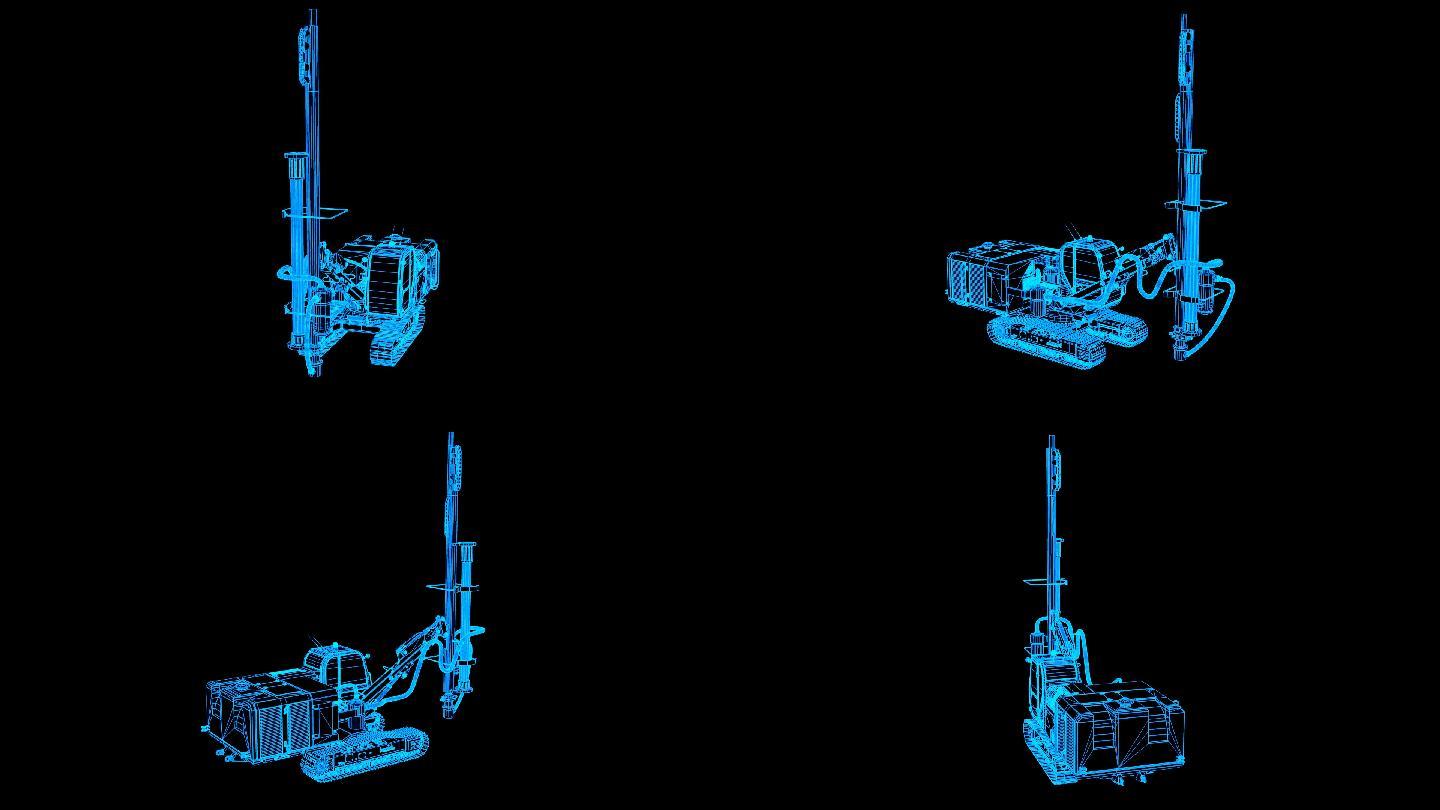蓝色全息科技线框打桩机旋转带通道