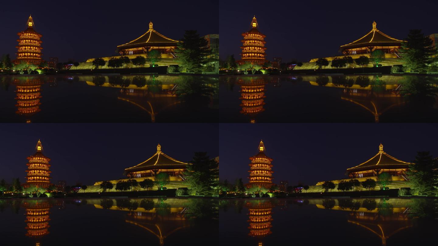 天堂明堂洛阳夜景高塔灯光在水畔交相辉映