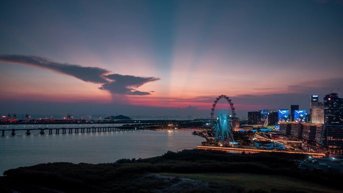 深圳市前海湾区之光摩天轮日落延时