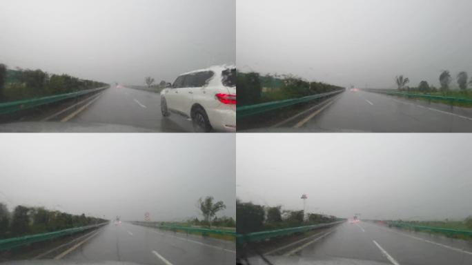 暴雨中行驶在高速公路