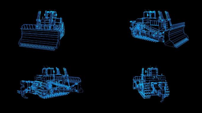 蓝色全息科技线框推土机旋转带通道