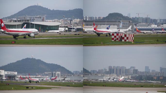 四川航空大飞机机场跑道滑行起飞全过程