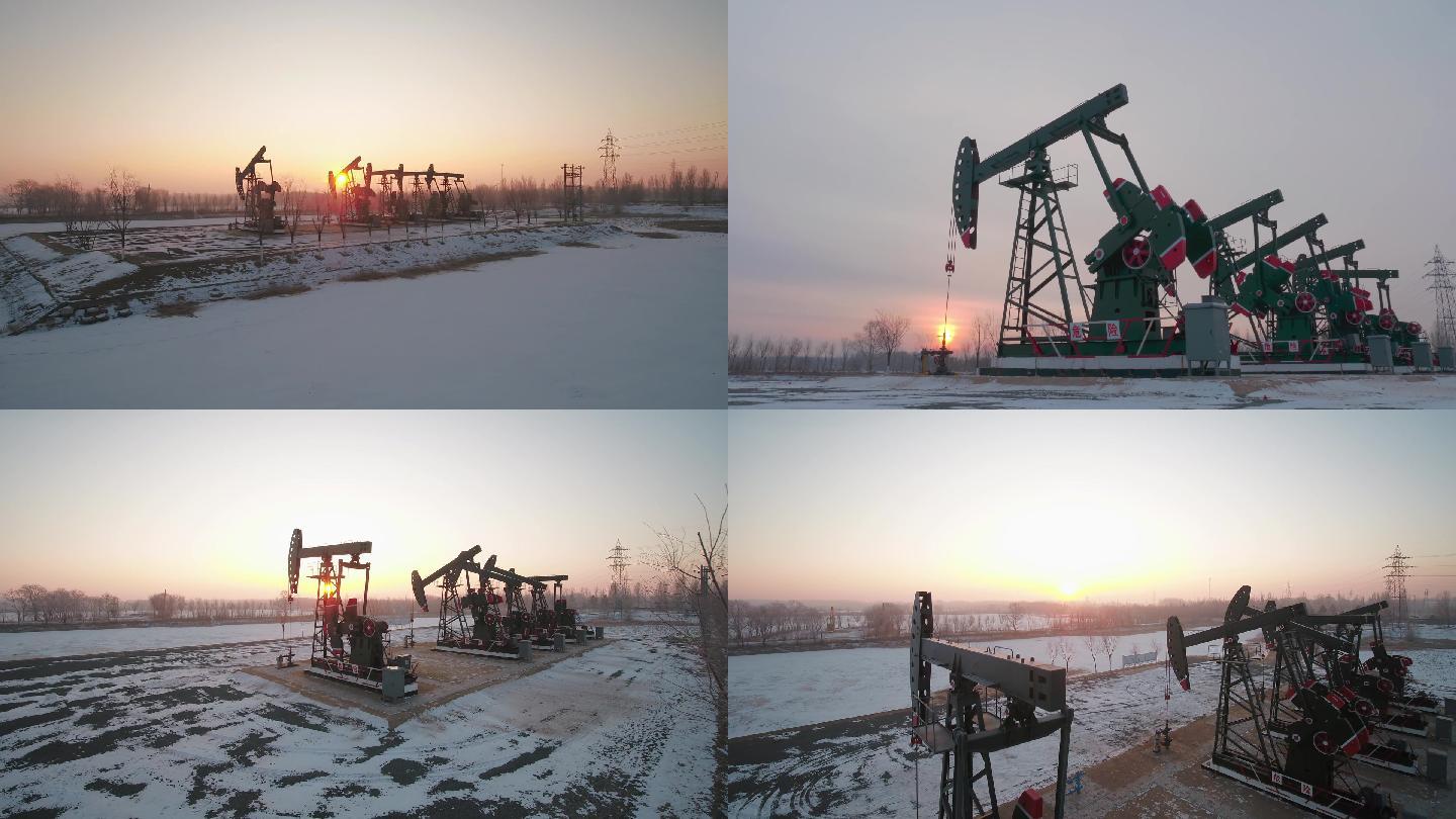 抽油机井排冬季日出油田生产