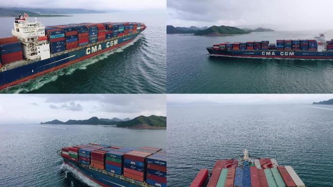 集装箱货轮离港大海航行4K视频