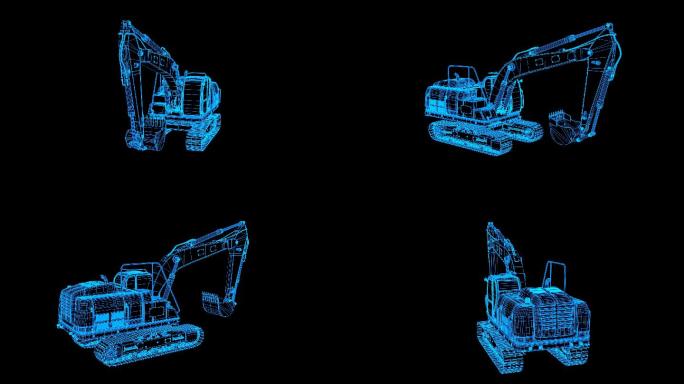 蓝色全息科技线框履带式挖机循环带通道