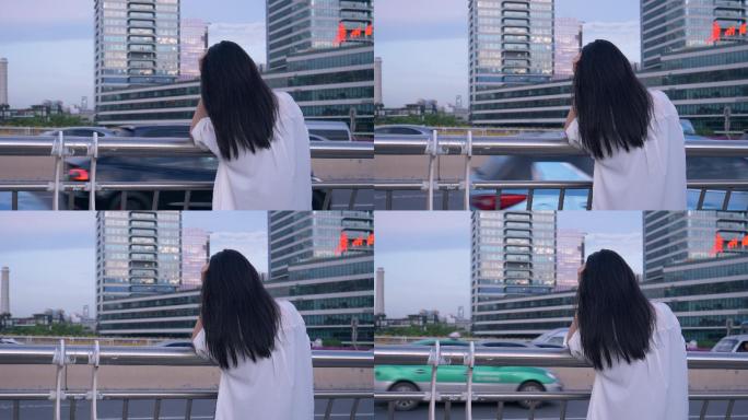 天桥上女孩的背影4k视频素材