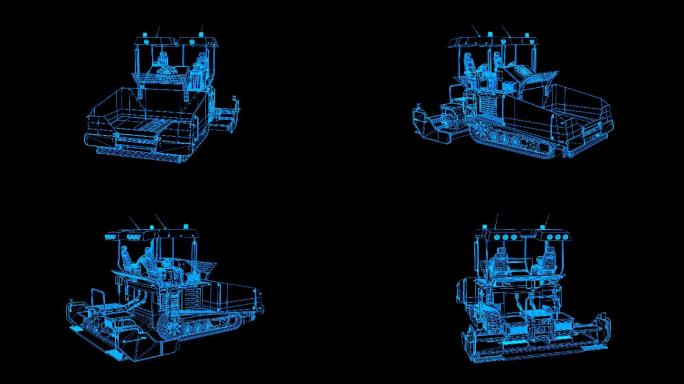 蓝色全息科技线框履带式铺路车旋转带通道