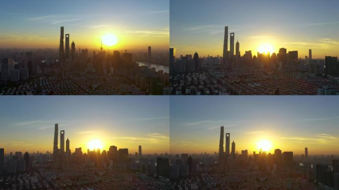 夕阳下上海陆家嘴金茂大厦上海中心