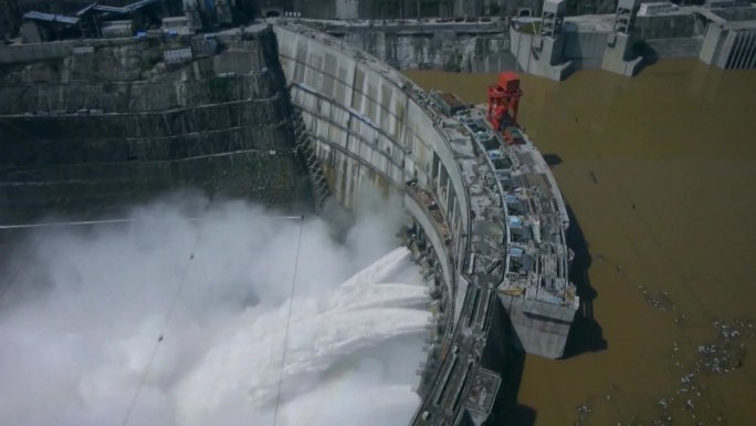 中国水坝航拍镜头水电厂水电电力