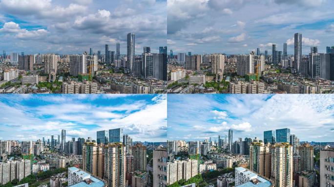 成都东门城市天际线蓝天白云延时摄影4K