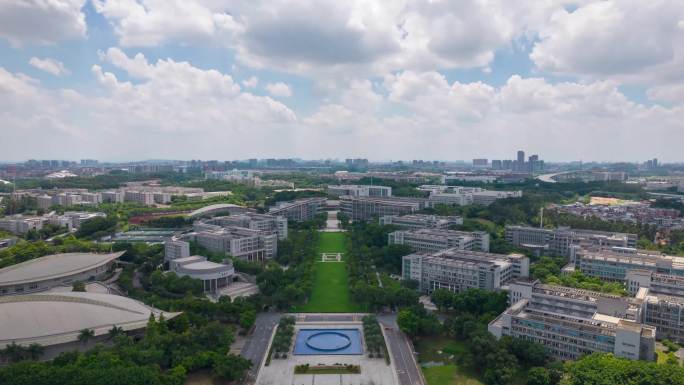 广州大学城华南师范大学全景航拍延时