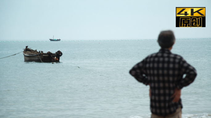 老人、海、船、石头、海水、沙滩、海边