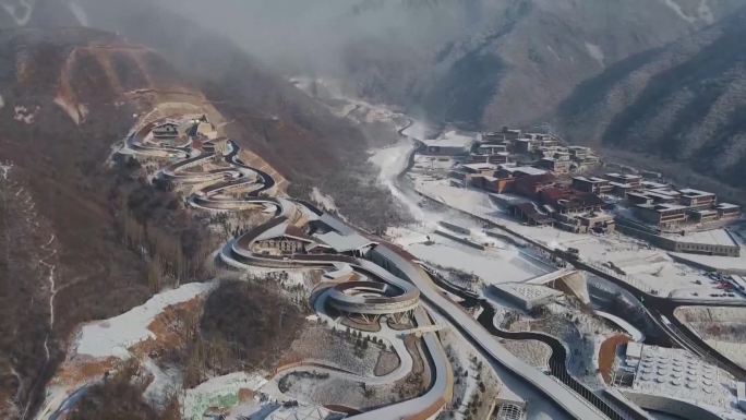 北京奥运村庄雪景航拍