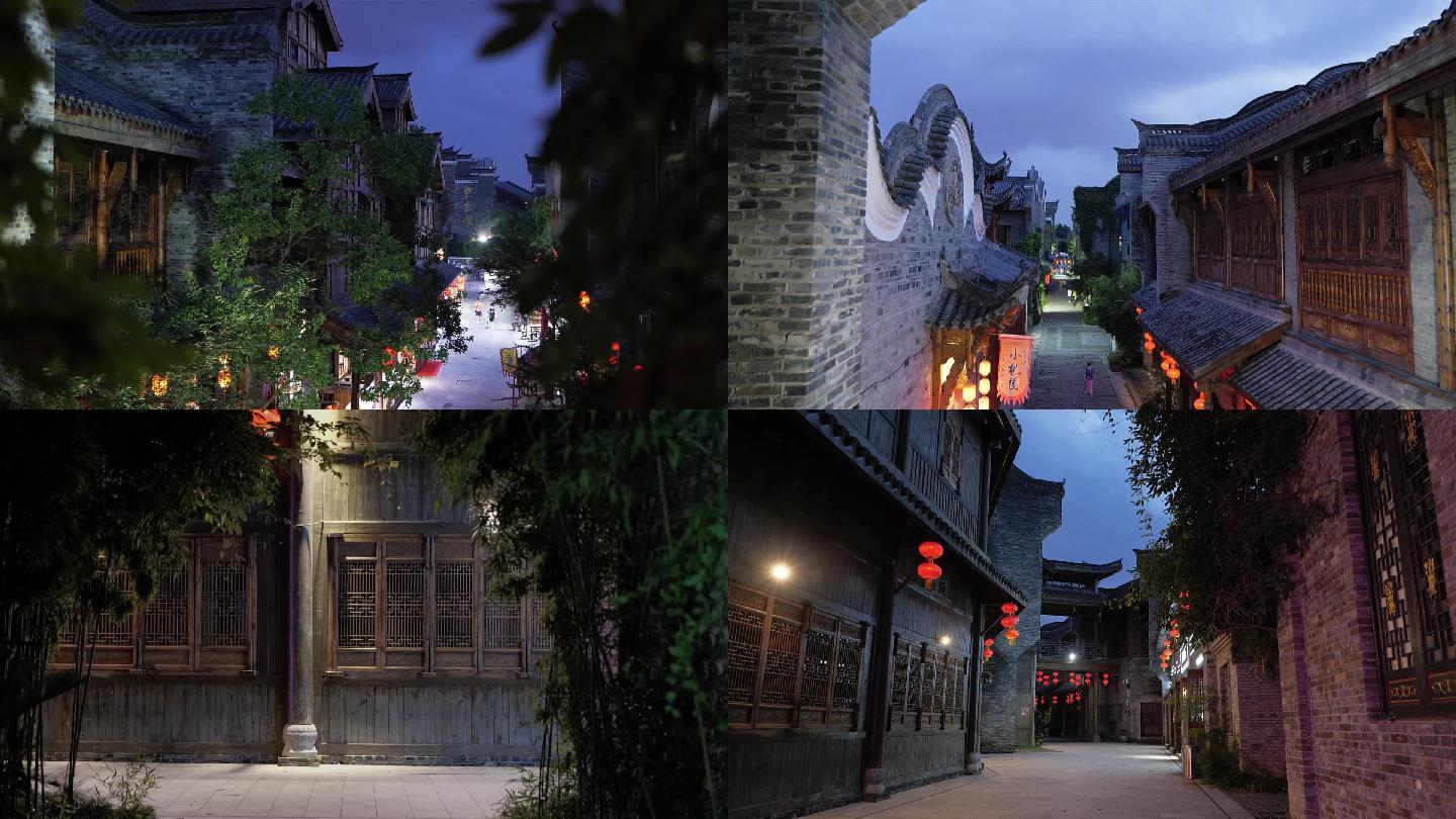 中式建筑民俗街道夜景