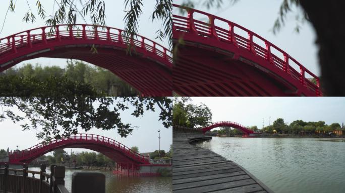 桥、红桥、河流、流水、自然风光、风景