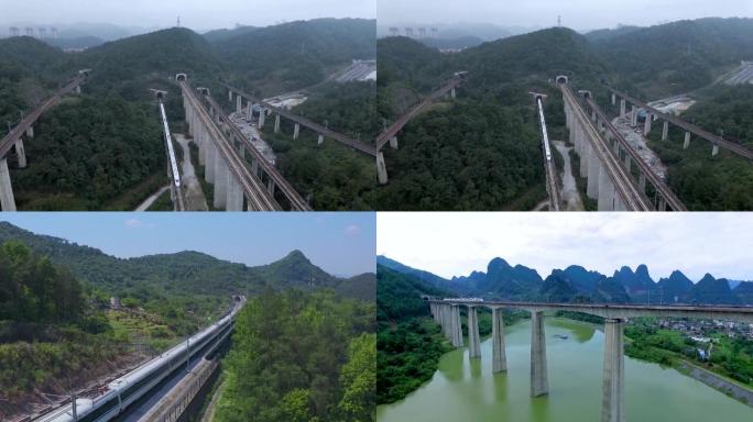 在中国行驶在山间的高铁航拍