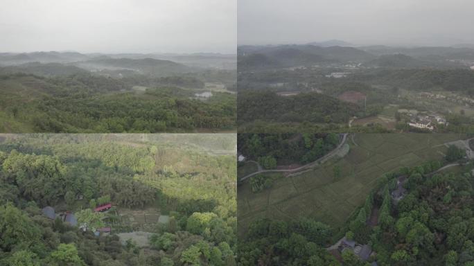 航拍四川农村云雾缭绕山村山清水秀