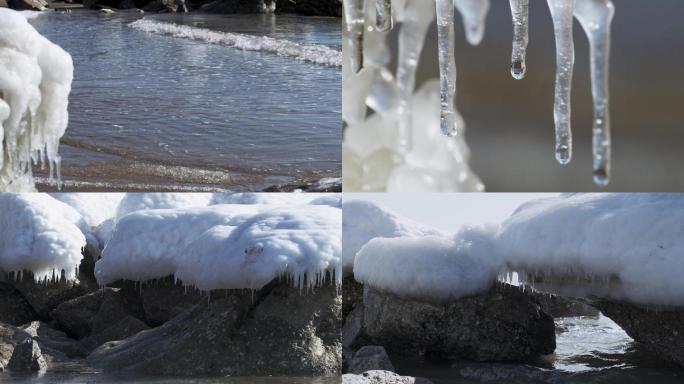 冰柱、冰河、融化、冬季、雪、风景、结冰