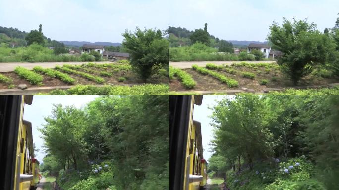 浙江省湖州市的乡村及观光列车的窗外景象