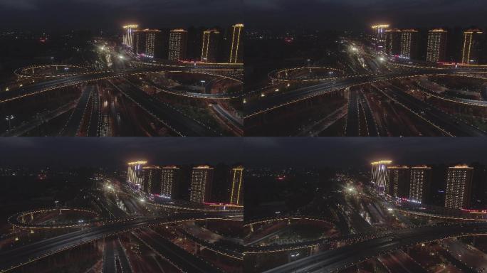 4k公共素材城市夜景盘旋公路高楼航拍