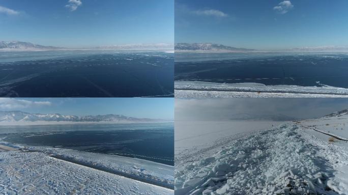 赛里木湖冬季航拍冰面