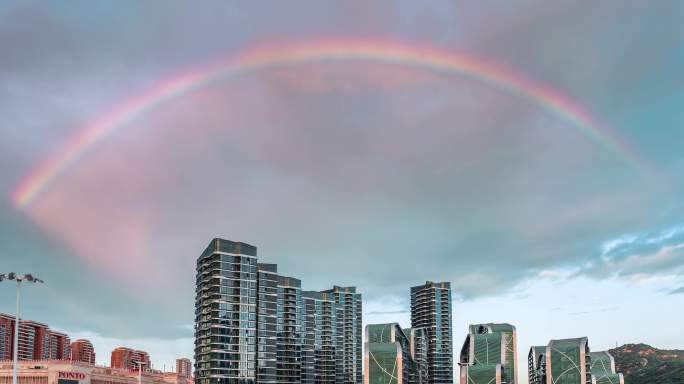 珠海横琴城市上空彩虹延时素材4k高清