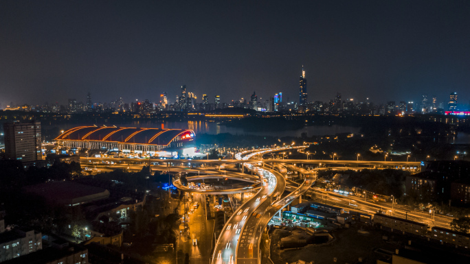 南京新庄立交紫峰大厦航拍夜景