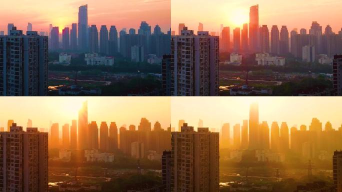 城市高楼日出阳光变化