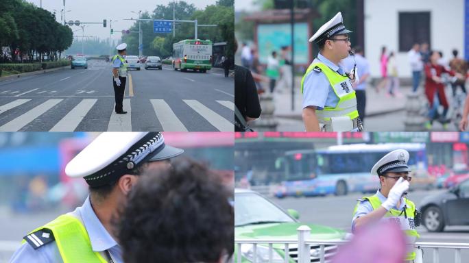 交通警察马路上维持秩序