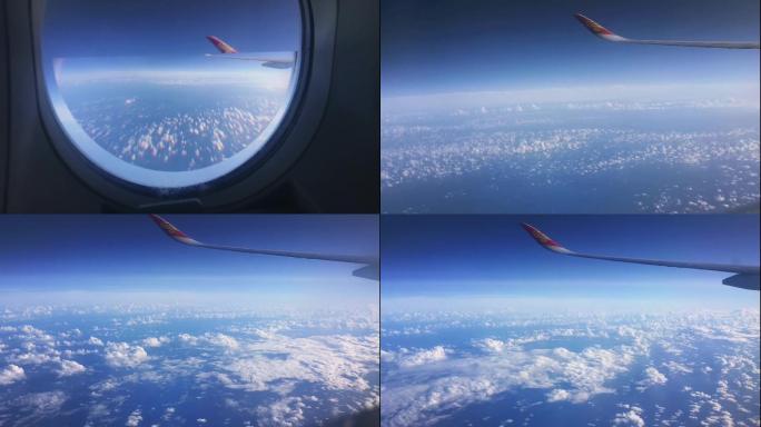 万米高空中看飞机外的蓝天白云，美如仙境