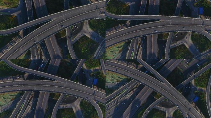 4k城市盘旋公路航拍旋转镜头车流