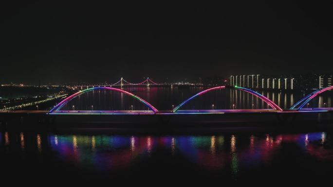 航拍长沙湘江福元路大桥夜景