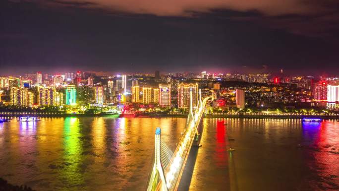 夷陵长江大桥位移夜景（航拍）