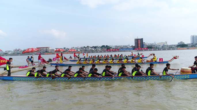 海南澄迈传统节日端午节赛龙舟航拍