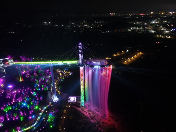 广东清远黄腾峡天门悬廊夜景航拍素材