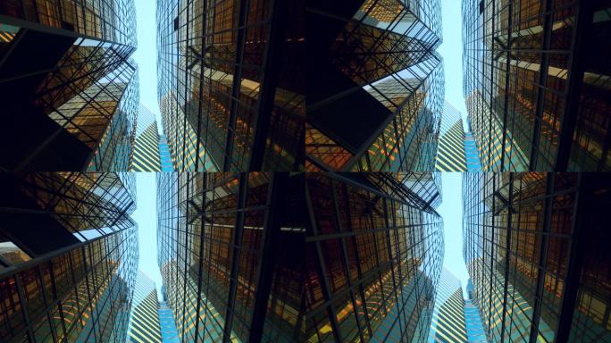 蓝天映衬下商业区的摩天大楼