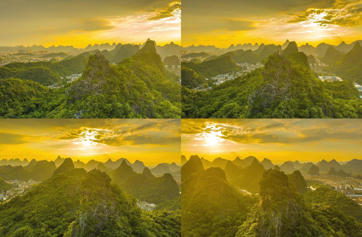 桂林城市老人山航拍延时风光风景日落片头