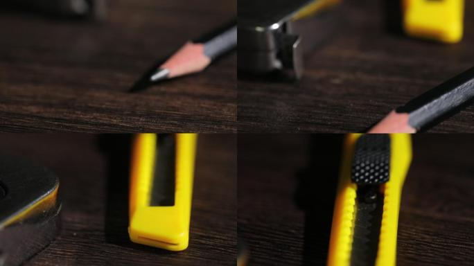 铅笔盒尺美工刀工具文具空镜头