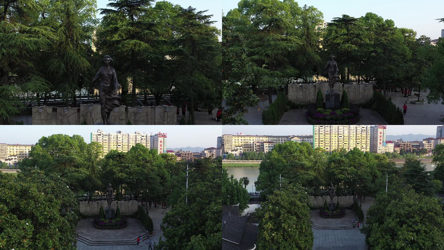 湖南怀化溆浦向警予铜像纪念碑广场航拍远景